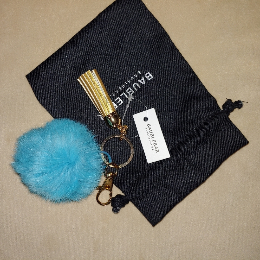 NWT BAUBLEBAR blue fuzzy pom pom keychain - Picture 3 of 4